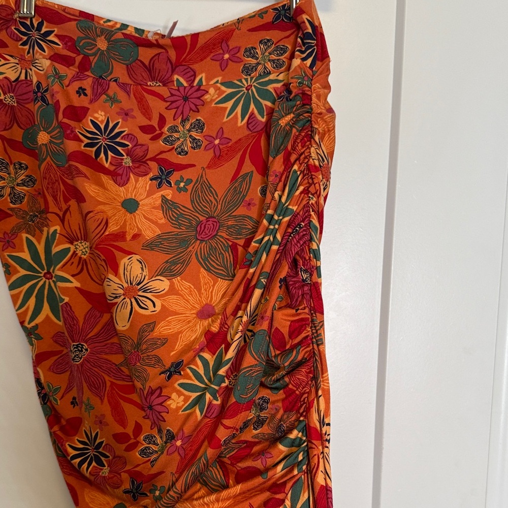 Free People Ruched Floral Faux Wrap Skirt - Large - Picture 3 of 8